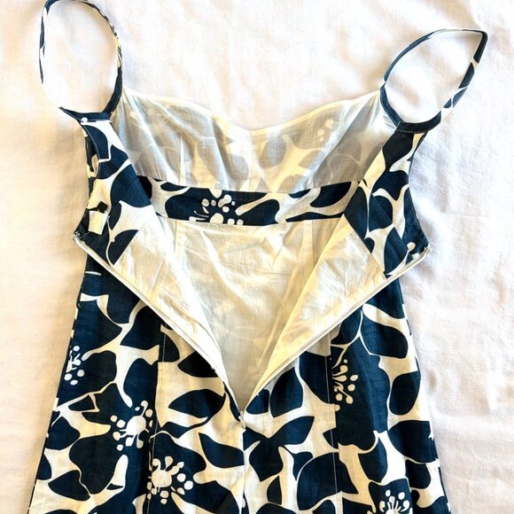 J Crew linen sundress Size 0 blue cream floral A-line empire - Picture 6 of 8